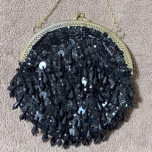 Vintage Black Elegant Beaded Flapper Midcentury Purse with Chain Strap